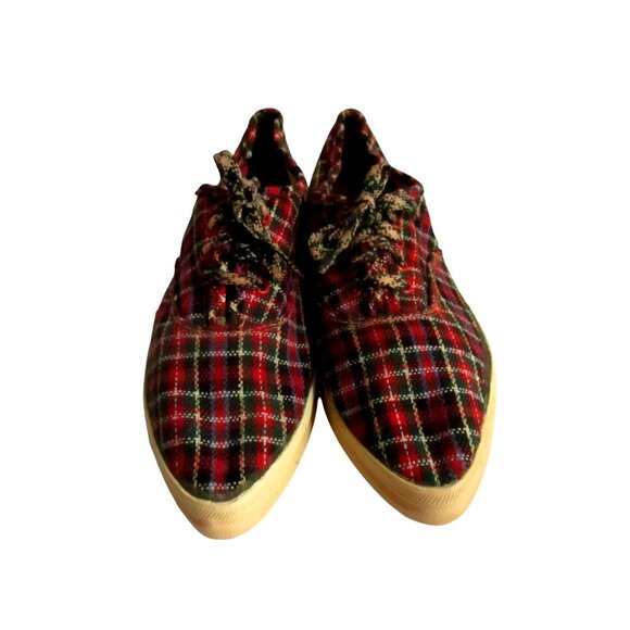 Vintage sz 5 Keds Womens Plaid Canvas Sneakers 1970's Scottish New Wave Punk - Picture 3 of 11